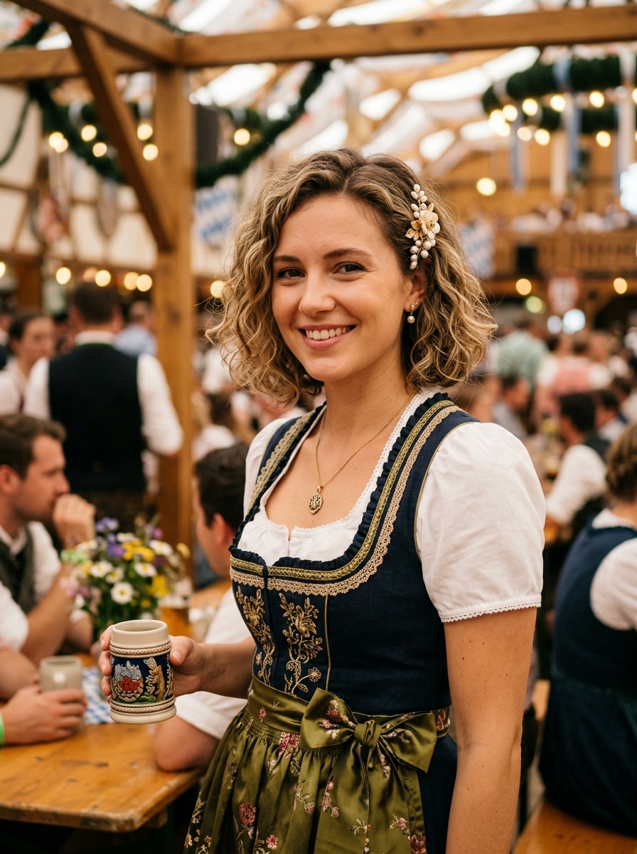 Curly Bob mit Haarspange als Dirndlfrisur Inspiration 2026